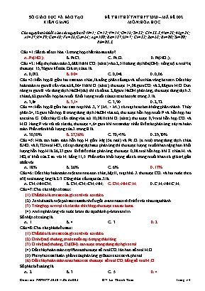 Đề thi thử tốt nghiệp THPT năm 2020 môn Hóa học - Mã đề 002 - Sở giáo dục và đào tạo Kiên Giang
